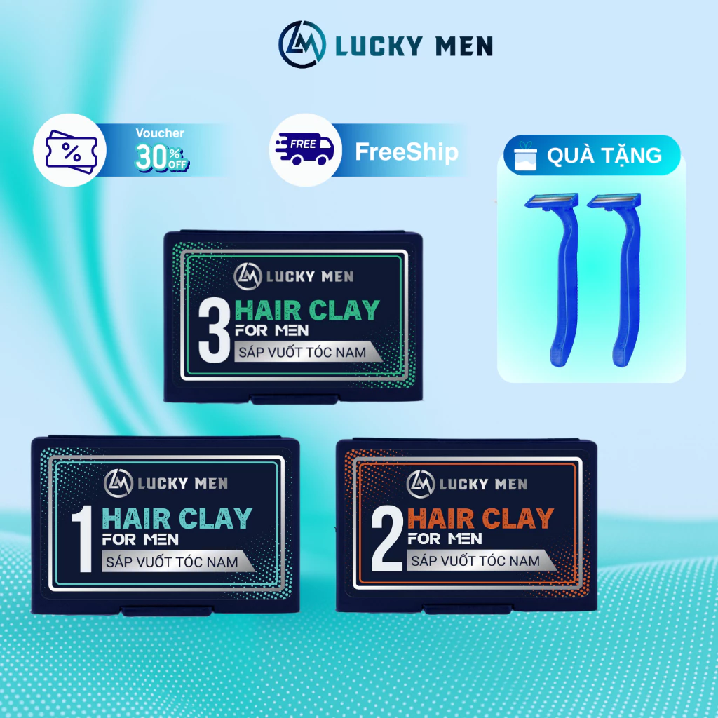 [ MUA 1 TẶNG 2 ] [ HAIR CLAY ] Sáp Vuốt Tóc Tạo Kiểu Nam - LUCKY MEN - 100g - Tặng 2 Cạo Râu