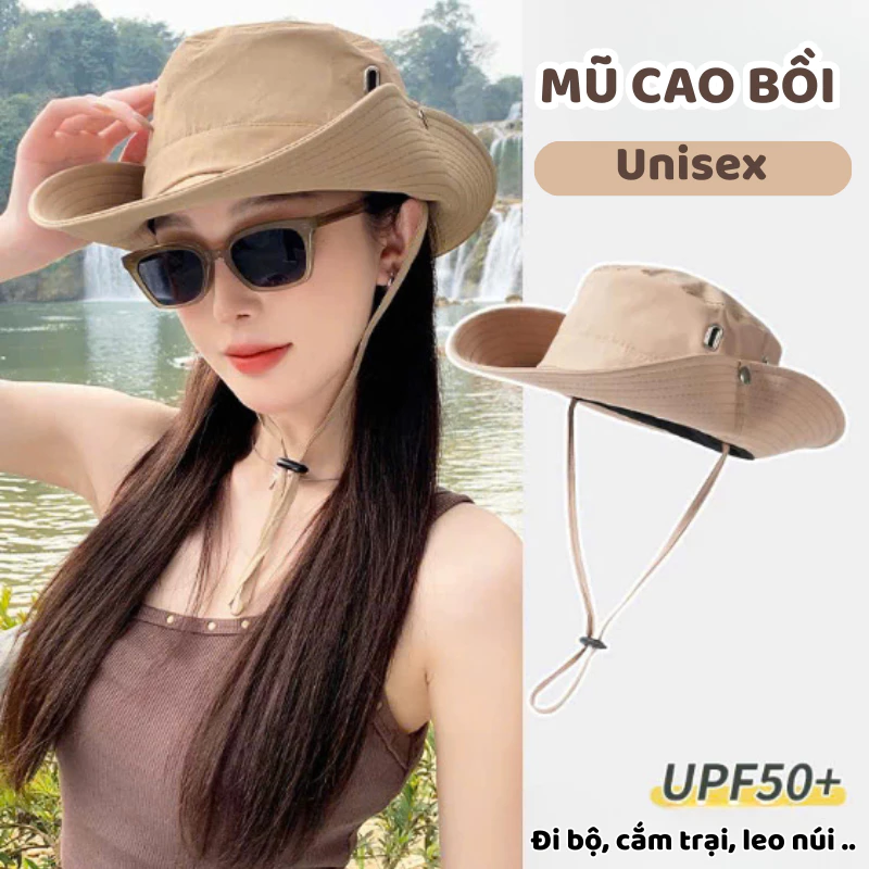Mũ Tai Bèo Cao Bồi Chống Nắng UPF50+ Vành Rộng Có Dây Rút Thời Trang Mùa Hè Cho Nam Và Nữ Cực Chất