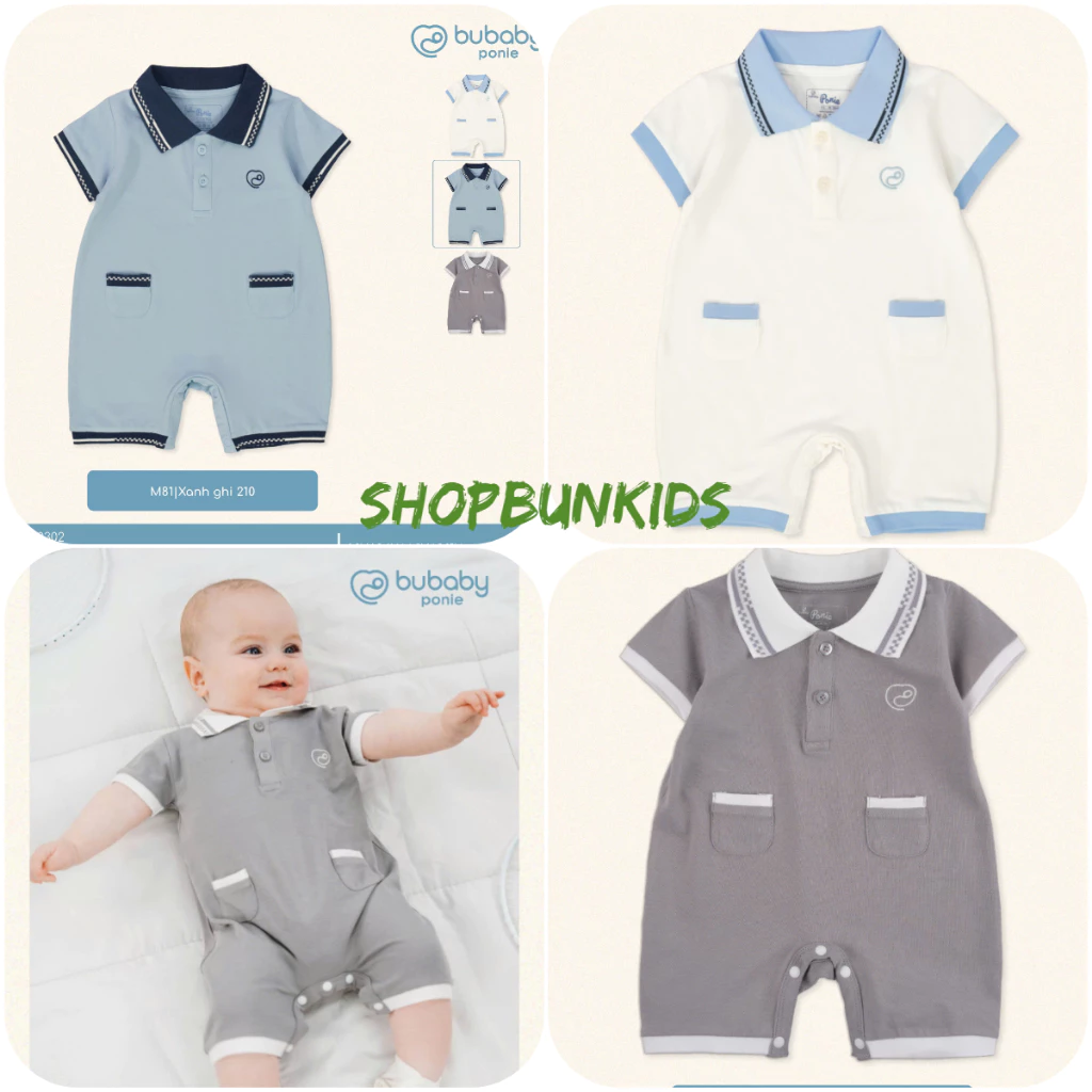 Body cộc tay cổ Polo Bu Baby Ponie cho bé trai xuân hè 2025 bodysuit đùi bé sơ sinh bubaby