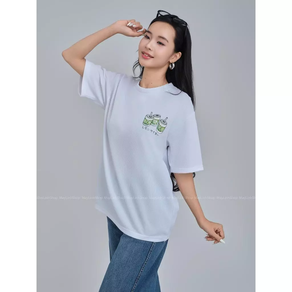 Áo Thun Tổ Ong Form Rộng Unisex Nam Nữ Drink - Maylinhshop - Hình in sắc nét không bong