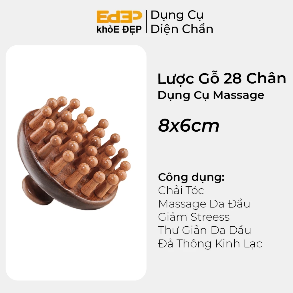 Lược Gỗ 28 Chân Massage Chải Tóc Chống Rụng Giảm Stress ( Cải Thiện Giấc Ngủ Giảm Đau Spa Tại Nhà )