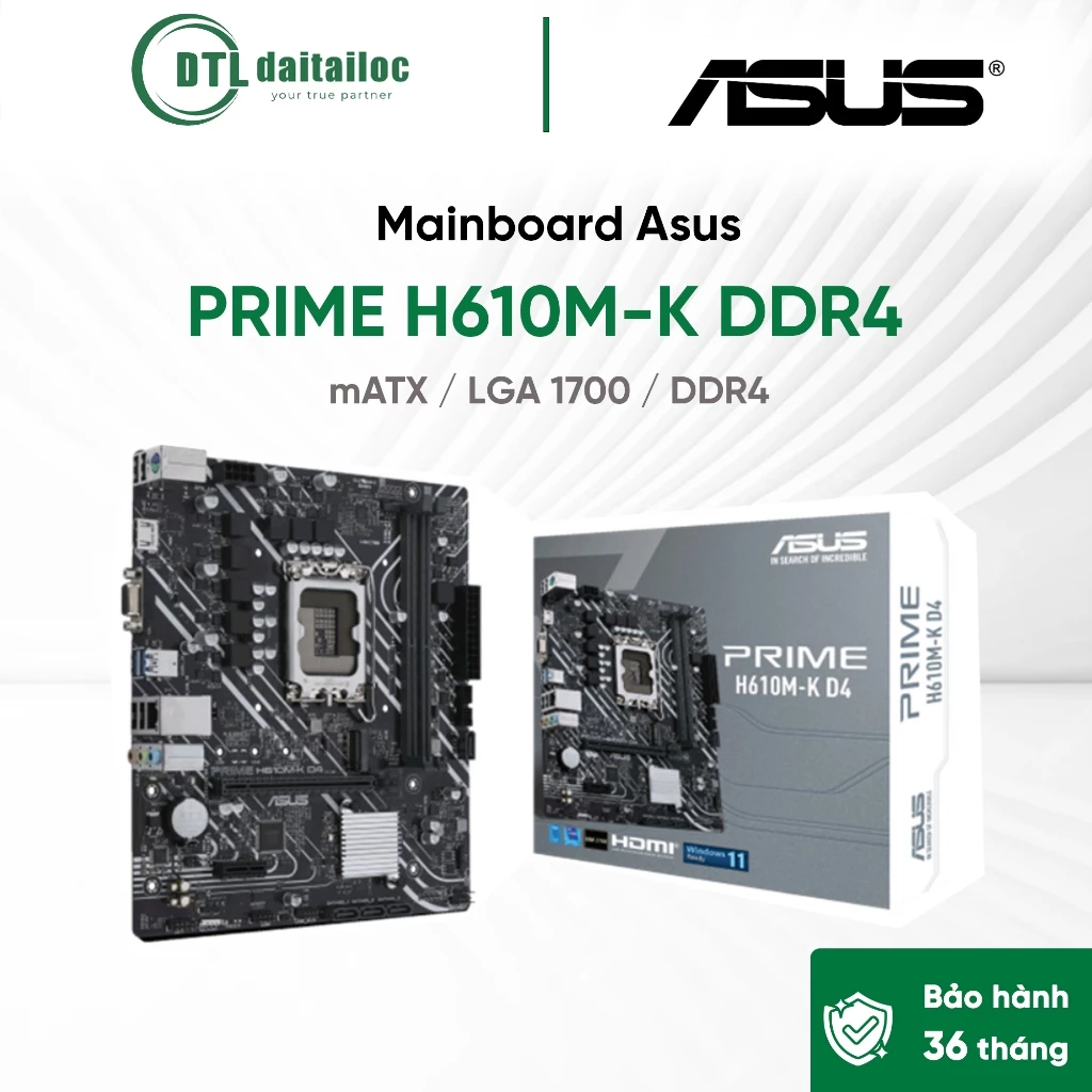 Mainboard Asus Prime H610M-K D4 mATX / LGA 1700 / DDR4 | Chính Hãng | Bảo Hành 36 tháng