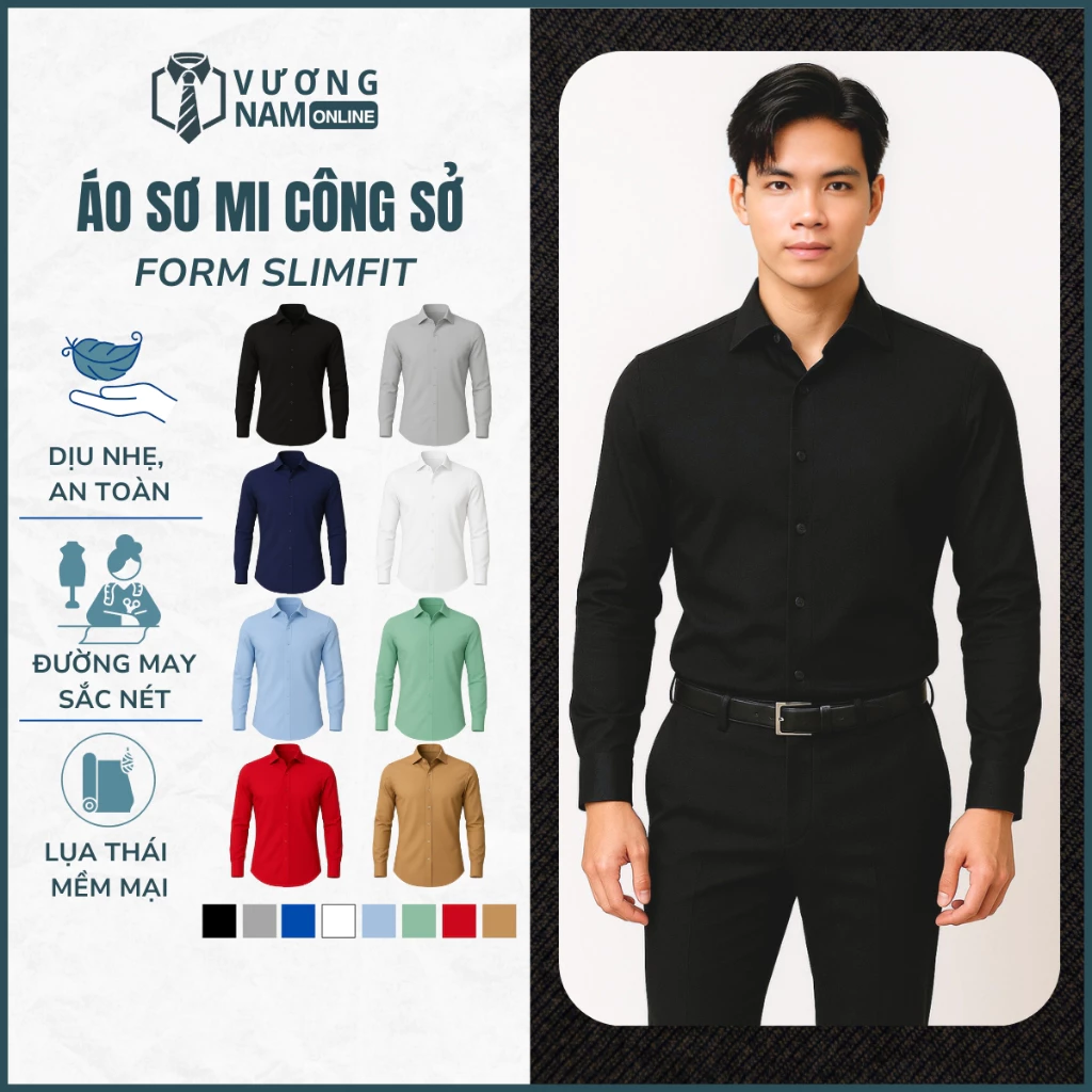 Áo Sơ Mi Nam Lụa Thái Dài Tay Form Ôm Chất Chống Nhăn Xù Đẹp VNO60