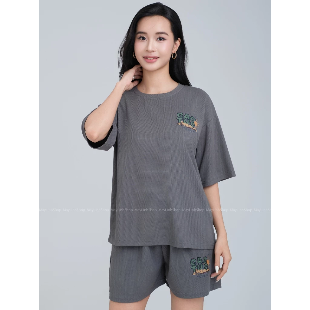 Set Bộ Nữ Maylinhshop Áo Phông Và Quần Đùi Cactus chất liệu waffle thoáng mát