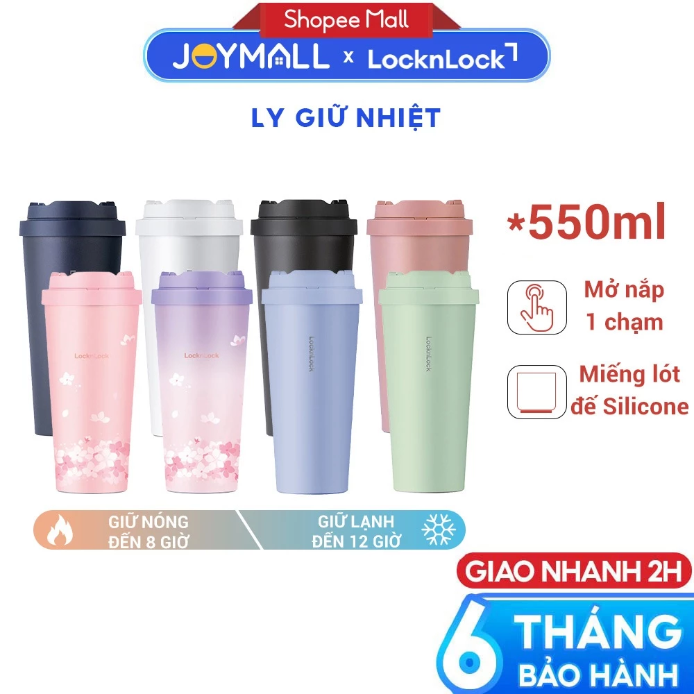 Ly giữ nhiệt LocknLock LHC3249 550ml, Hàng chính hãng, thép không gỉ 316L, nắp mở 1 chạm - JoyMall