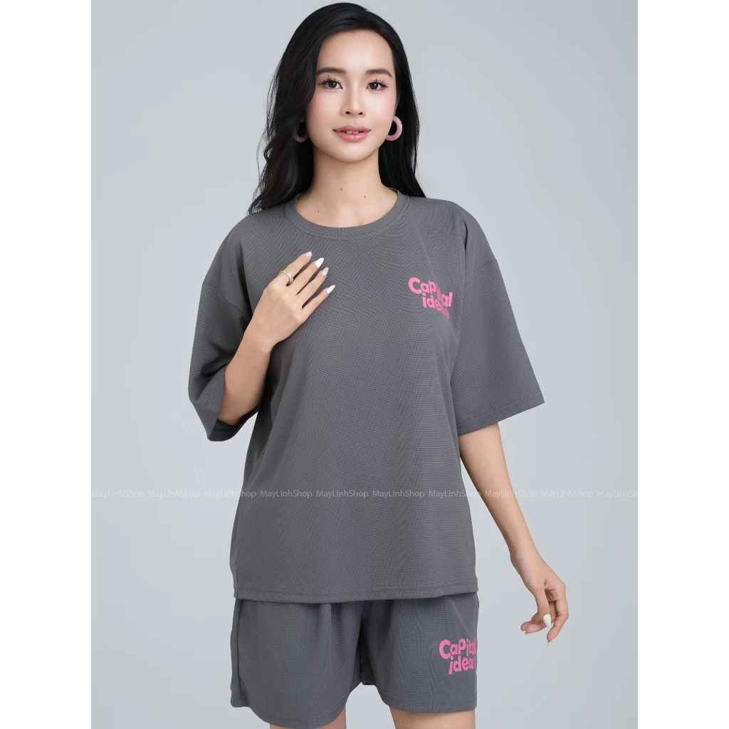 Set Bộ Nữ Maylinhshop Áo Phông Và Quần Đùi Capital chất liệu waffle thoáng mát