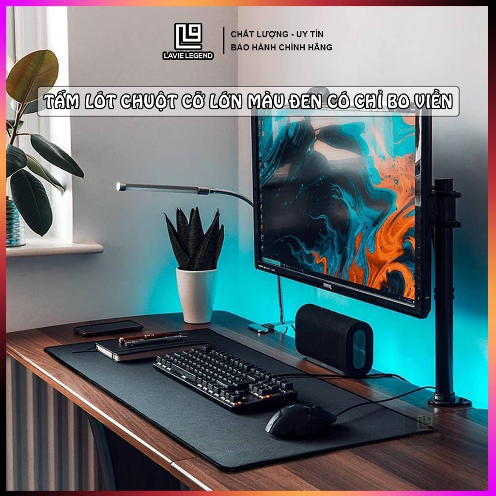 Lót Chuột Gaming Cỡ Lớn Cao Cấp – Pad Chuột Full Đen Tối Giản Có Bo Viền Dày Dặn Hỗ Trợ Di Chuột