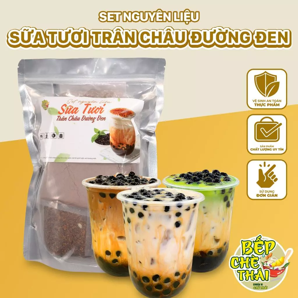 Sữa tươi trân châu đường đen (combo 3 vị - size đại) Bếp Chè Thái