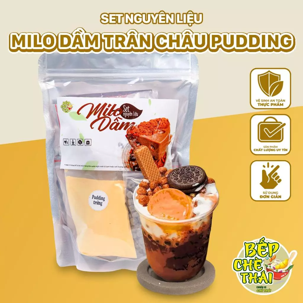 Milo Dầm Trân Châu Pudding Vị Cacao Thơm Ngon - Set Lớn 15 Ly - Bếp Chè Thái