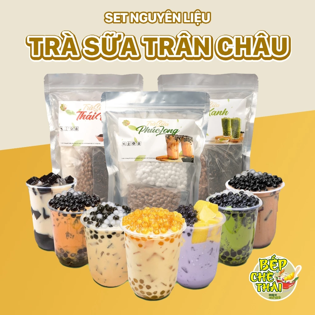 Set nguyên liệu pha Trà sữa trân châu - set lớn 25-30 ly - Bếp Chè Thái - Vị phúc long thái xanh thái đỏ