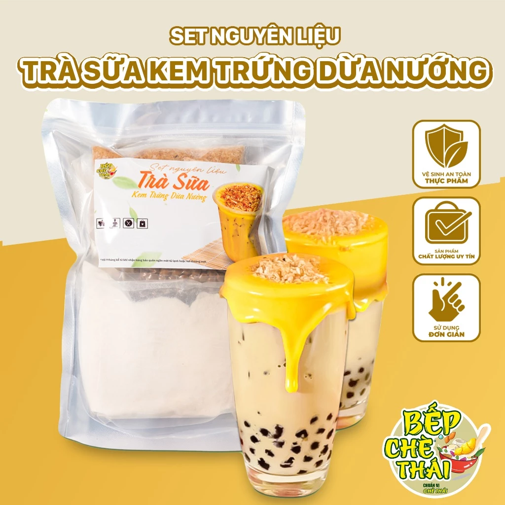Set Trà sữa kem trứng dừa nướng (set size đại) Bếp Chè Thái