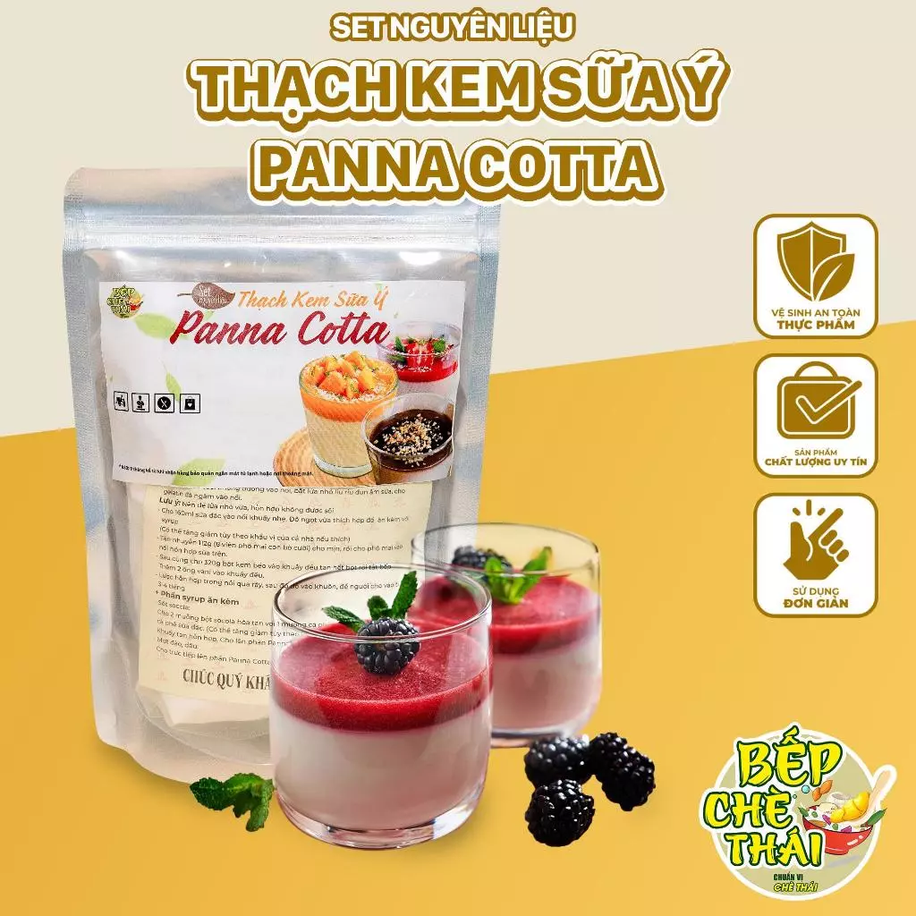 Panna Cotta thạch kem sữa Ý - set nguyên liệu lớn 3 vị dâu, đào, socola - Bếp Chè Thái