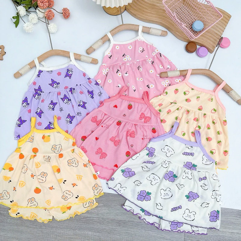 Combo 5 bộ hai dây áo bí dễ thương cho bé gái