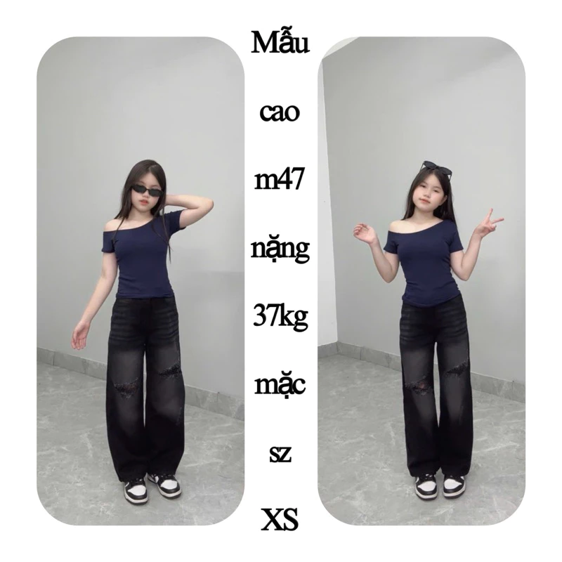 [MẪU MỚI] (SUÔNG NẤM LÙN) QUẦN JEANS NỮ MÀU ĐEN KHÓI RÁCH 2 gối dài 9 tấc -90cm dành cho các bạn từ m42 trở lên