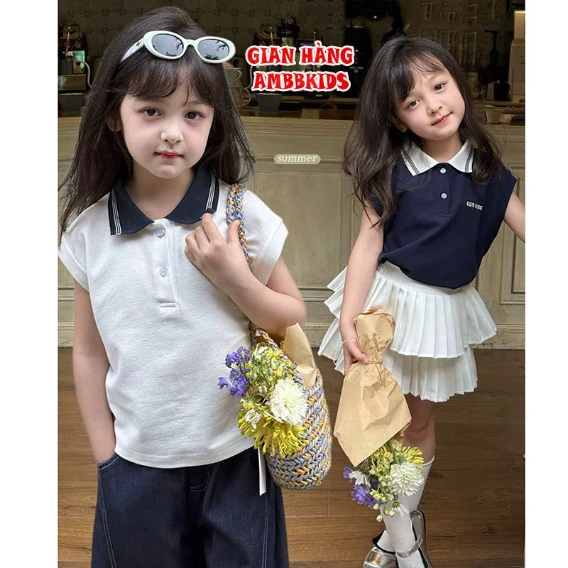 NEW (13-50kg) Áo Thun PoLo Tay Hến Sát Nách phong cánh Hàn Quốc cho Bé Gái - hãng AMBBKIDS