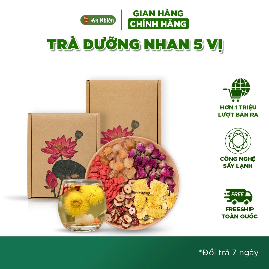 Trà dưỡng nhan An Nhiên, set trà hoa nhiều vị sinh huyết dưỡng âm, dưỡng da, Nguyên liệu thiên nhiên, sấy lạnh