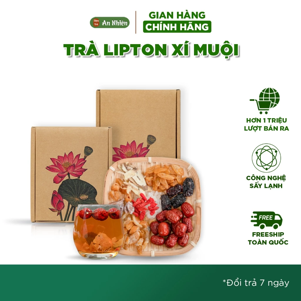 Trà Lipton xí muội thảo mộc An Nhiên giải khát, set trà pha sẵn kèm công thức, Nguyên liệu thiên nhiên, sấy lạnh