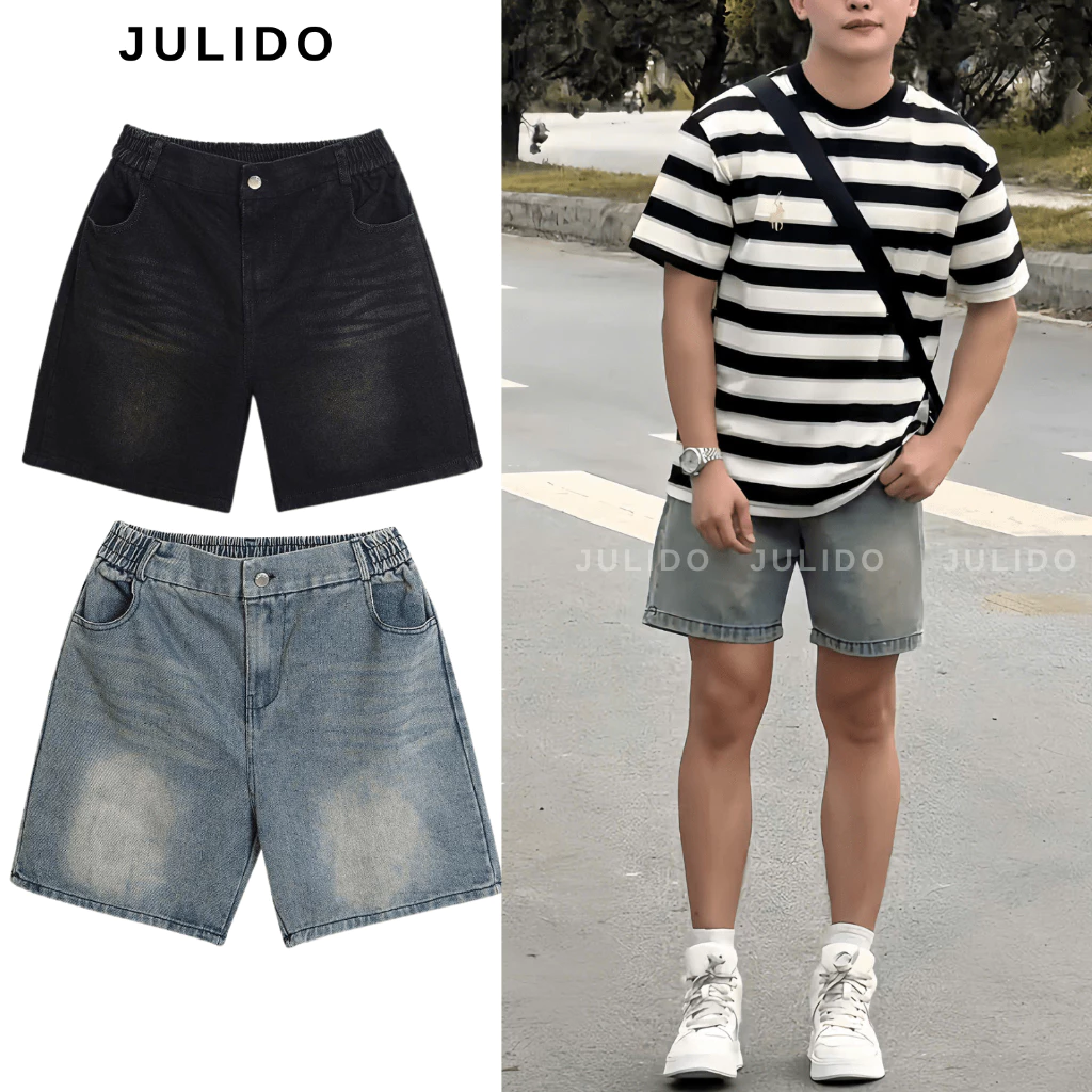 Quần short jean nam cao cấp cạp nửa chun co dãn thoải mái