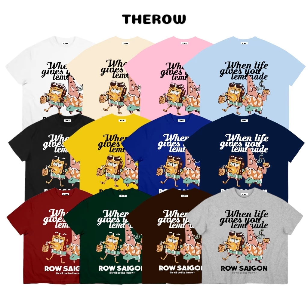 Áo Thun Big Boxy Local Brand THEROW Tay Ngắn Cotton "Patrick & Spongebob " Hoạt Hình Bọt Biển Unisex Nam Nữ Hot Trend