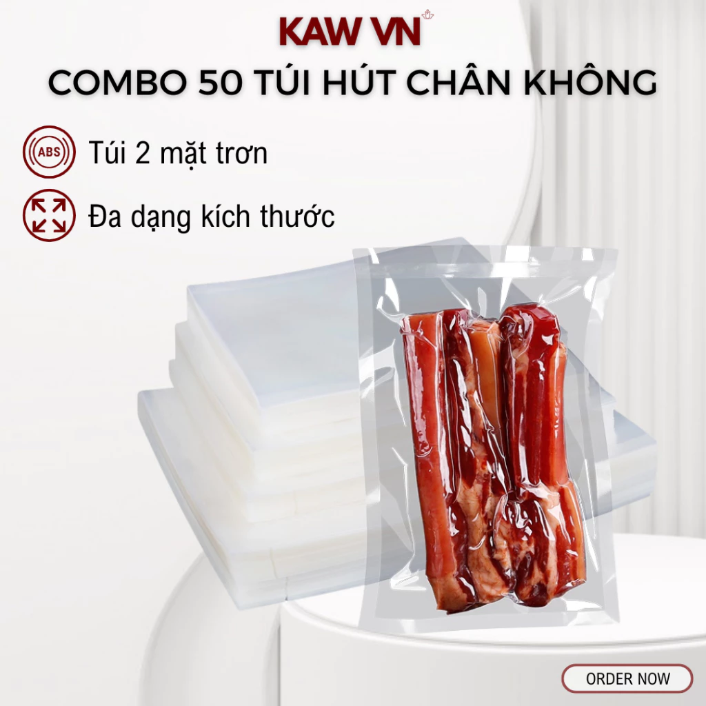 Combo 50 Túi Hút Chân Không KAW 2 Măt Trơn Dày Dặn Dùng Hút Chân Không Thực Phẩm