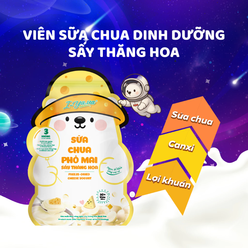 Sữa Chua Tươi Sấy IYAUA Bổ Sung  Tỷ Lợi Khuẩn và Canxi _Gấu Hạt Nút Vị Phô Mai Sấy Thăng Hoa túi 16 gr