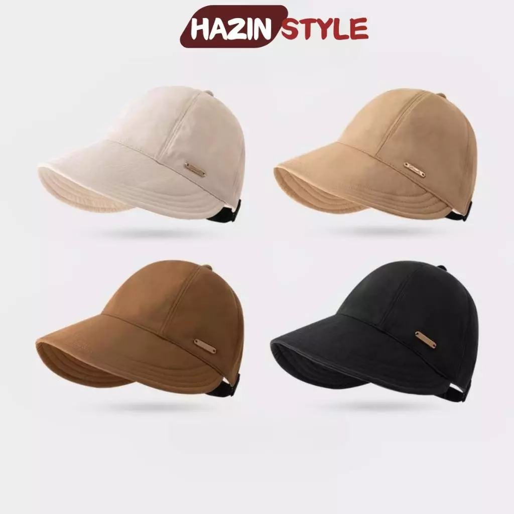 Mũ chống nắng vành rộng trơn hở nửa đầu HAZIN vải kaki cao cấp, có móc đeo khẩu trang, đa dạng màu sắc