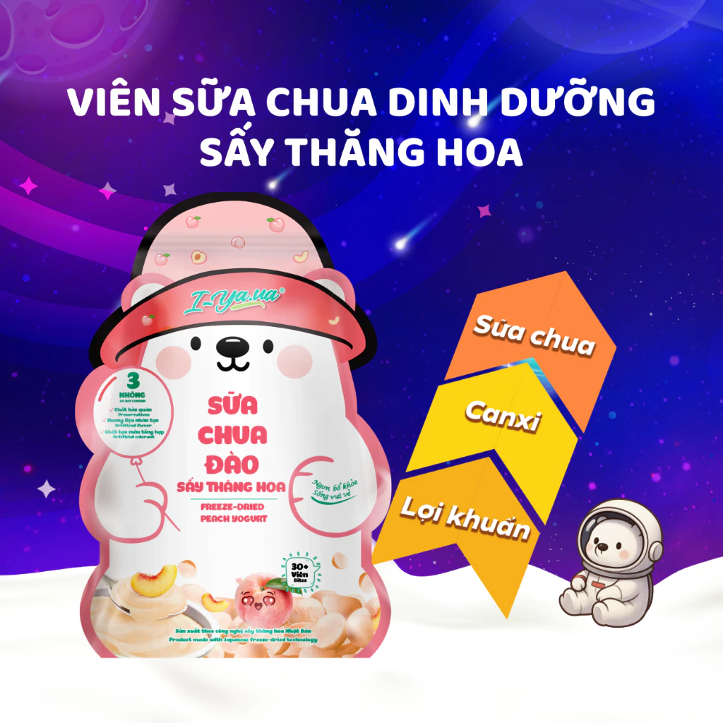 Sữa Chua Tươi Sấy IYAUA Bổ Sung Tỷ Lợi Khuẩn và Canxi _Gấu Hạt Nút Vị Đào Sấy Thăng Hoa túi 16 gr