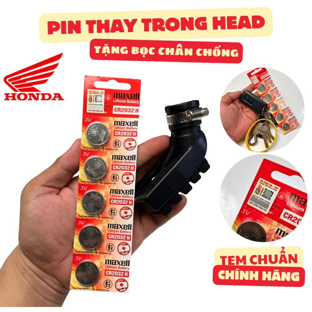 Pin CR2032H tặng bọc chân chống xe máy pin maxell CR2032 loại tốt