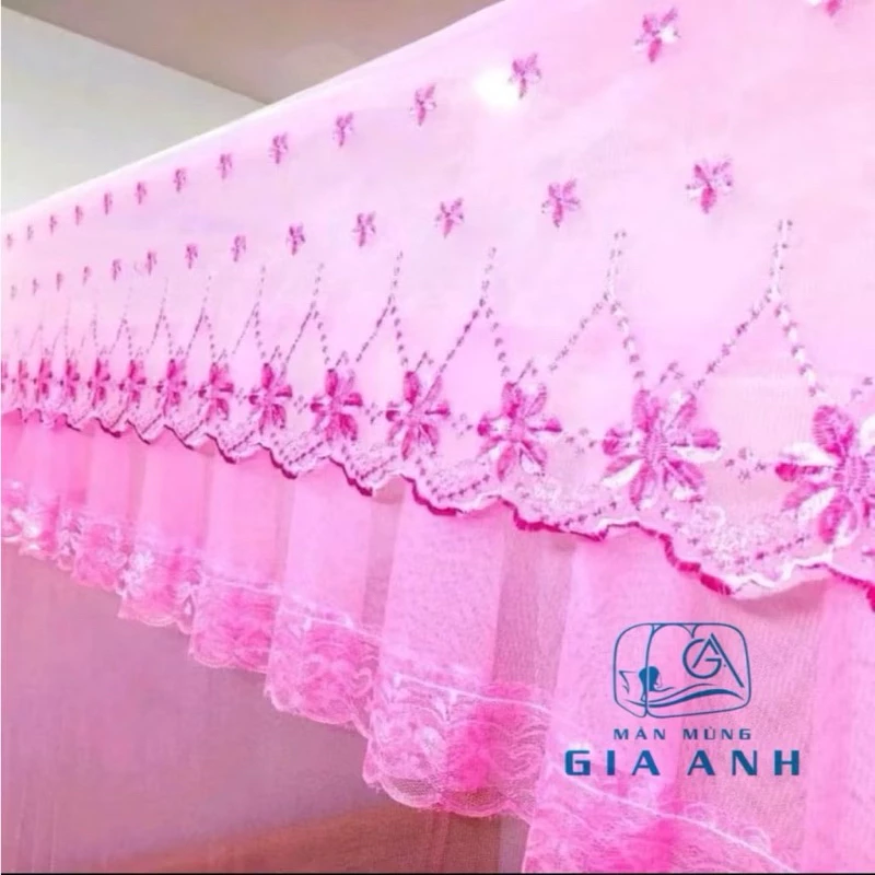 [Mẫu 2025] Mùng dây mắc tay góc thêu hoa mai - Màn ngủ chống muỗi hiệu quả - Xưởng Màn Gia Anh