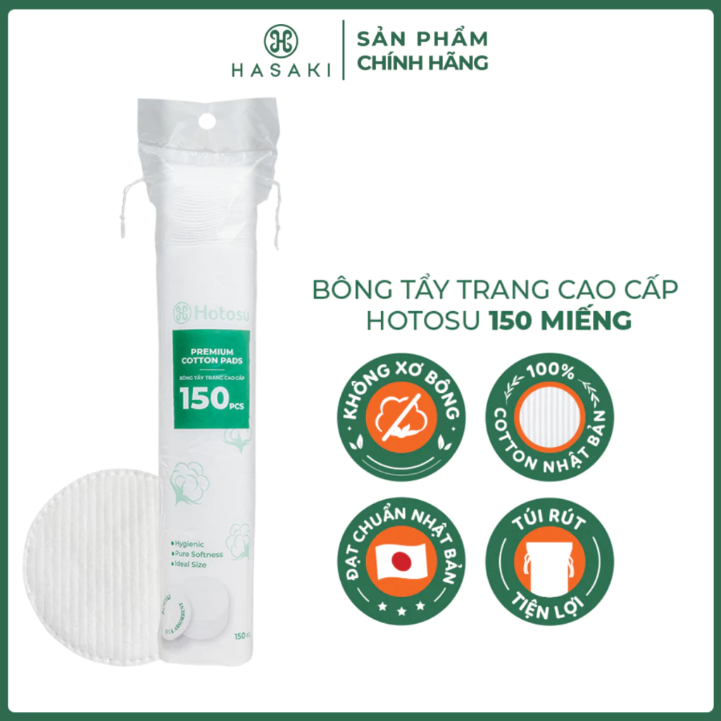 [DAILY] [100% COTTON] Bông Tẩy Trang Hotosu Cao Cấp Túi 150 Miếng/Hộp 80 Miếng Hasaki Sản Phẩm Chính Hãng