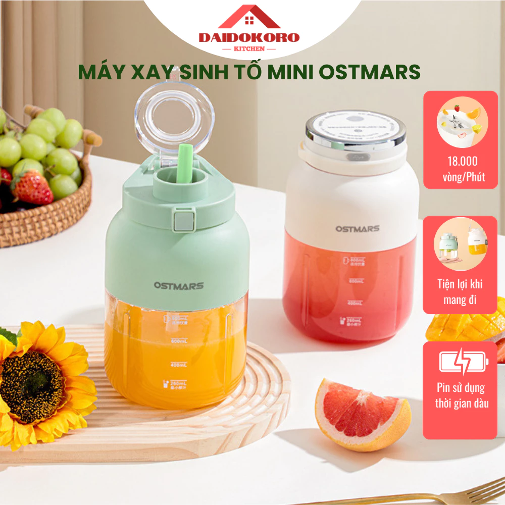Máy Xay Sinh Tố Cầm Tay Sạc Tích Điện VOVI OSTMARS 10 Lưỡi Dao Đa Năng Nhỏ Gọn Dung Tích 500ml