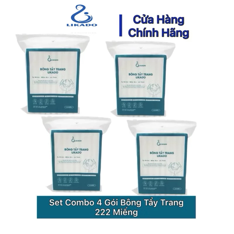 SET 4 Gói Bông tẩy trang 222 miếng Likado 3 lớp chất liệu 100% Cotton4