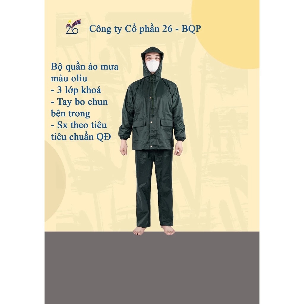 Bộ áo mưa màu oliu chính hãng Công ty cổ phần 26