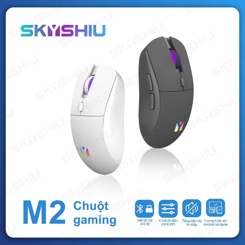 SKYSHIU Chuột gaming M2 không dây tiếng âm tĩnh Đèn led chuyển động RGB Thông…