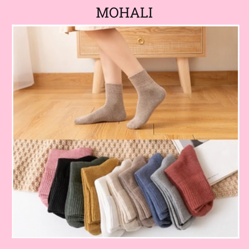 Set 5 đoi tất vớ cổ cao len trơn nhám cotton kháng khuẩn thấm hút mồ hôi tốt MOHALISOCKS VC025
