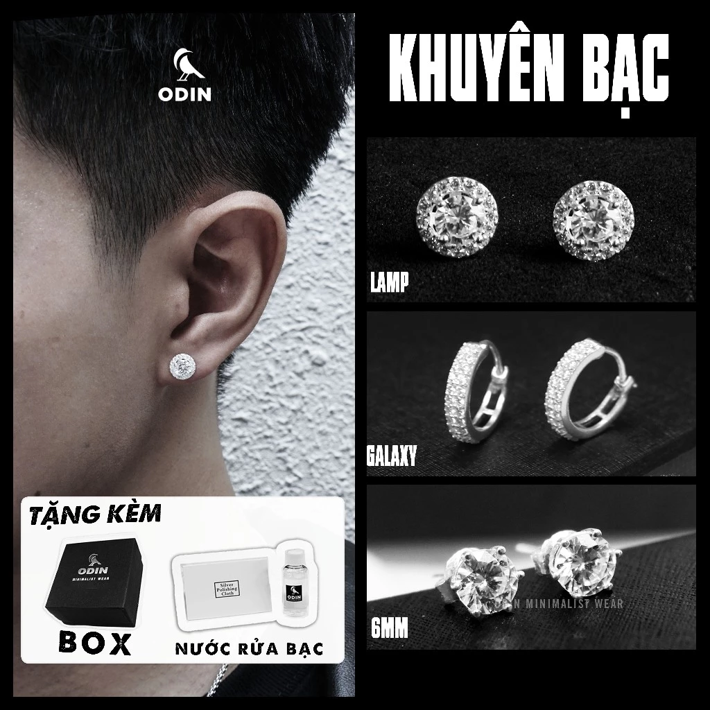 Khuyên tai Bạc ODIN Thiết kế Basic Bling-Phong cách Street-wear Classic-Bạc S925 đính đá CZ - Bảo hành 12 tháng