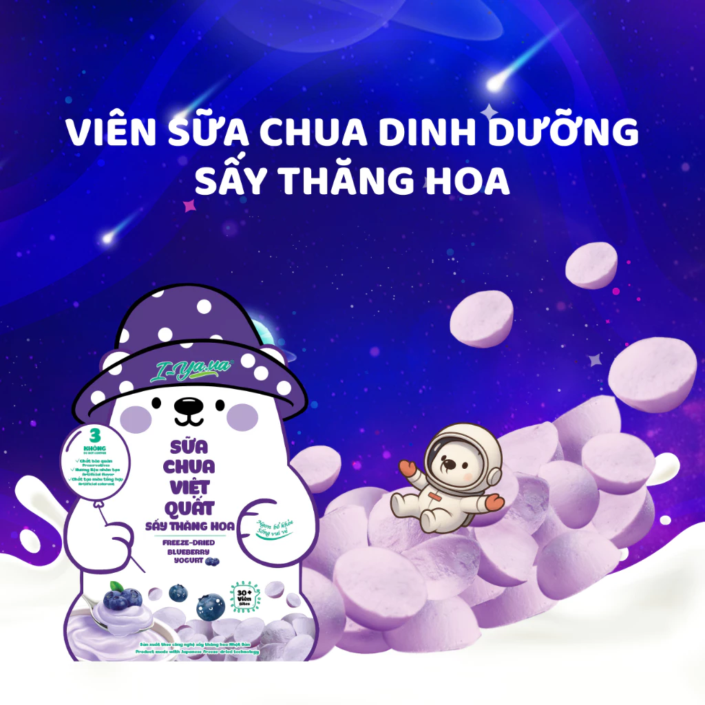 Sữa Chua Tươi Sấy Thăng Hoa IYAUA Bổ Sung Tỷ Lợi Khuẩn và Canxi Vị Việt Quất túi 16 gr
