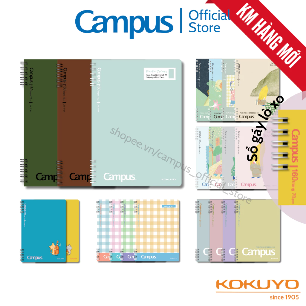 Sổ lò xo, sổ tay khổ B5/A5/A6/A7, số trang 80/100/160 trang chính hãng Kokuyo Campus