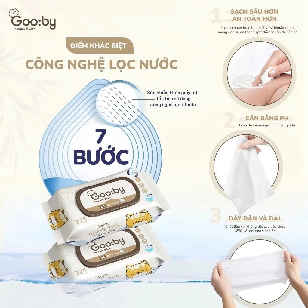 (GIÁ TỐT) Combo 10 gói Khăn ướt Gooby loại 100 tờ, 60 tờ tinh khiết, dịu nhẹ