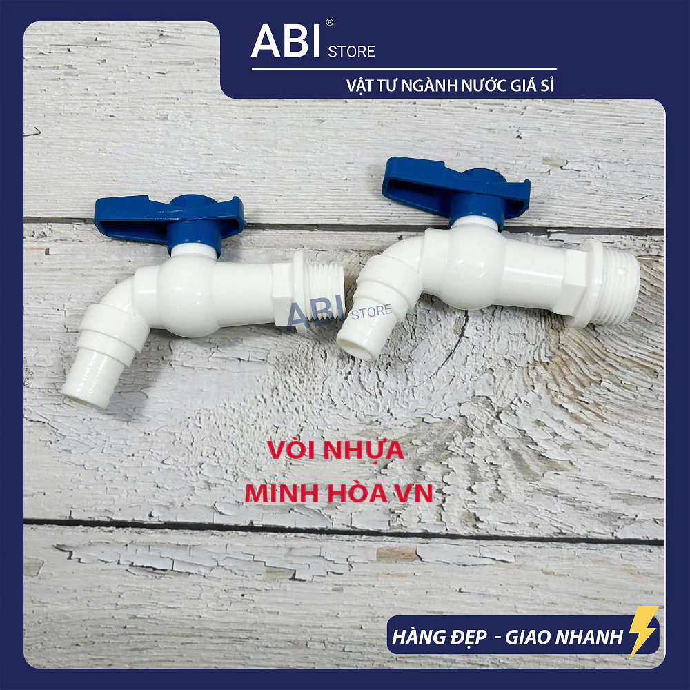 Vòi xả nước nhựa tay xanh Minh Hòa Việt Nam, vòi nước nhà tắm, vòi vườn giá rẻ ống phi 21,27