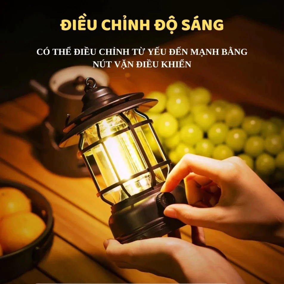 Đèn Bão Tích Điện, Đèn Cắm Trại Dã Ngoại, Đèn Măng Xông, Pin Khủng, Chống Nước, Tặng Kèm Cáp Sạc Type-C..