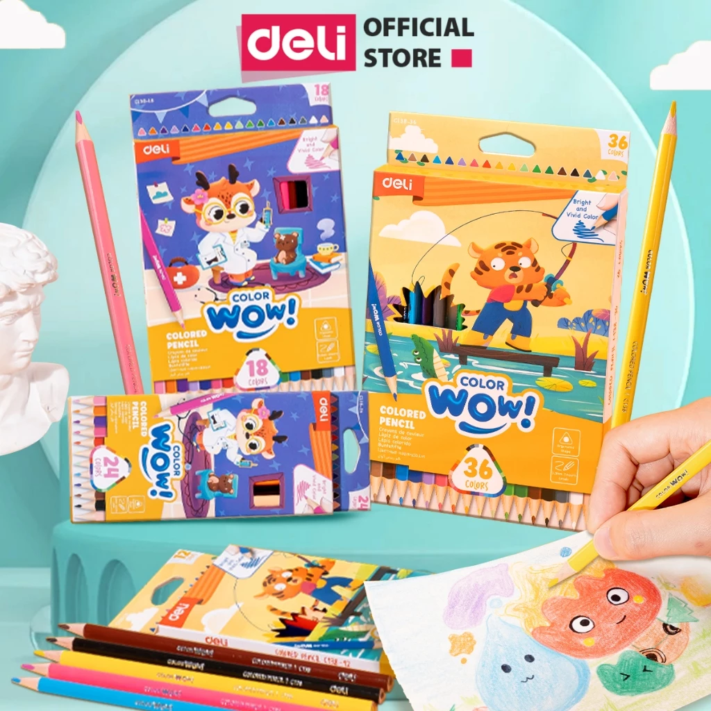 Bút Chì Màu Gốc Dầu Thân Lục Giác/ Tam Giác Deli - Hộp Màu Chì 12/24/36 Màu Chất Liệu An Toàn Cho Bé Màu Sắc Tươi Sáng