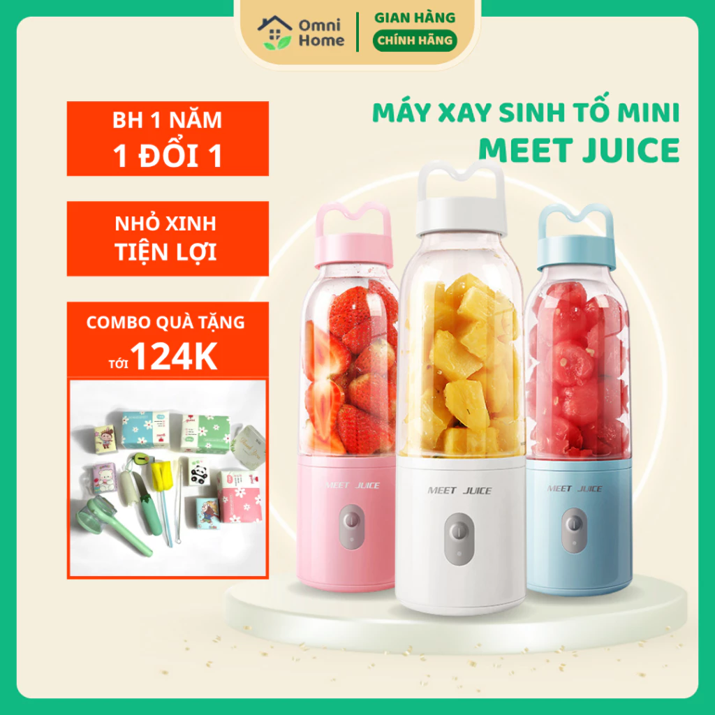 Máy Xay Sinh Tố Mini Meet Juice – Dung Tích 500ml, Lưỡi Dao Inox Sắc Bén, Xay Nhanh, Tiện Lợi