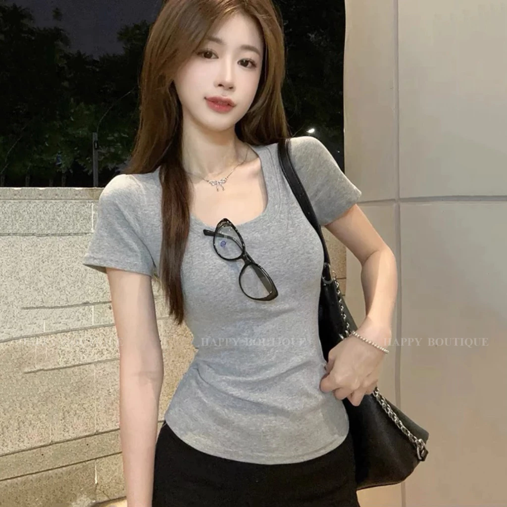 [SALE] Áo Thun Trơn Nữ Cotton Mềm Mịn  Co Dãn 4 Chiều Dáng Ôm Babytee HAPPY [CỔ U VUÔNG]