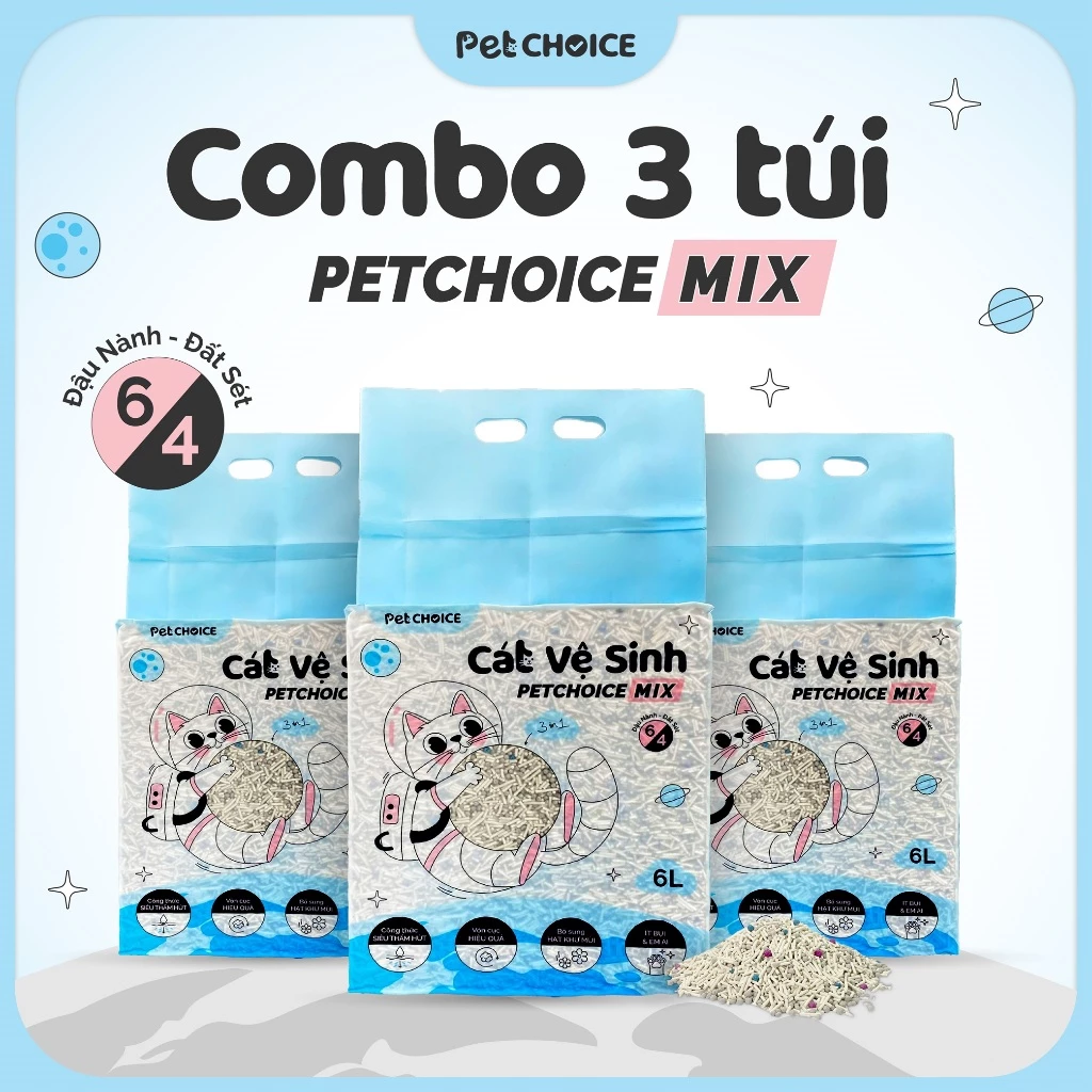 Combo Cát Mèo Đậu Nành Mix Đất Sét PetChoice 6L/2KG, Cát Vệ Sinh Cho Mèo
