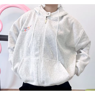 Áo Hoodie Zip Nỉ Bông From Rộng Nữ Cúc Bấm Cổ