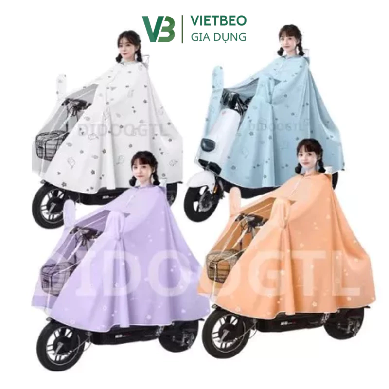 Áo Mưa Choàng Cánh Dơi Họa Tiết Mèo Múp DIDOOGLT Layout Trong Suốt Tai Thỏ Xỏ Gương