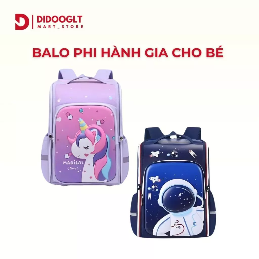 Balo Đi Học Chống Gù Cho Bé In Hình 3D Nổi Chất Liệu Vải Dù Chống Nước - DIDOOGLT