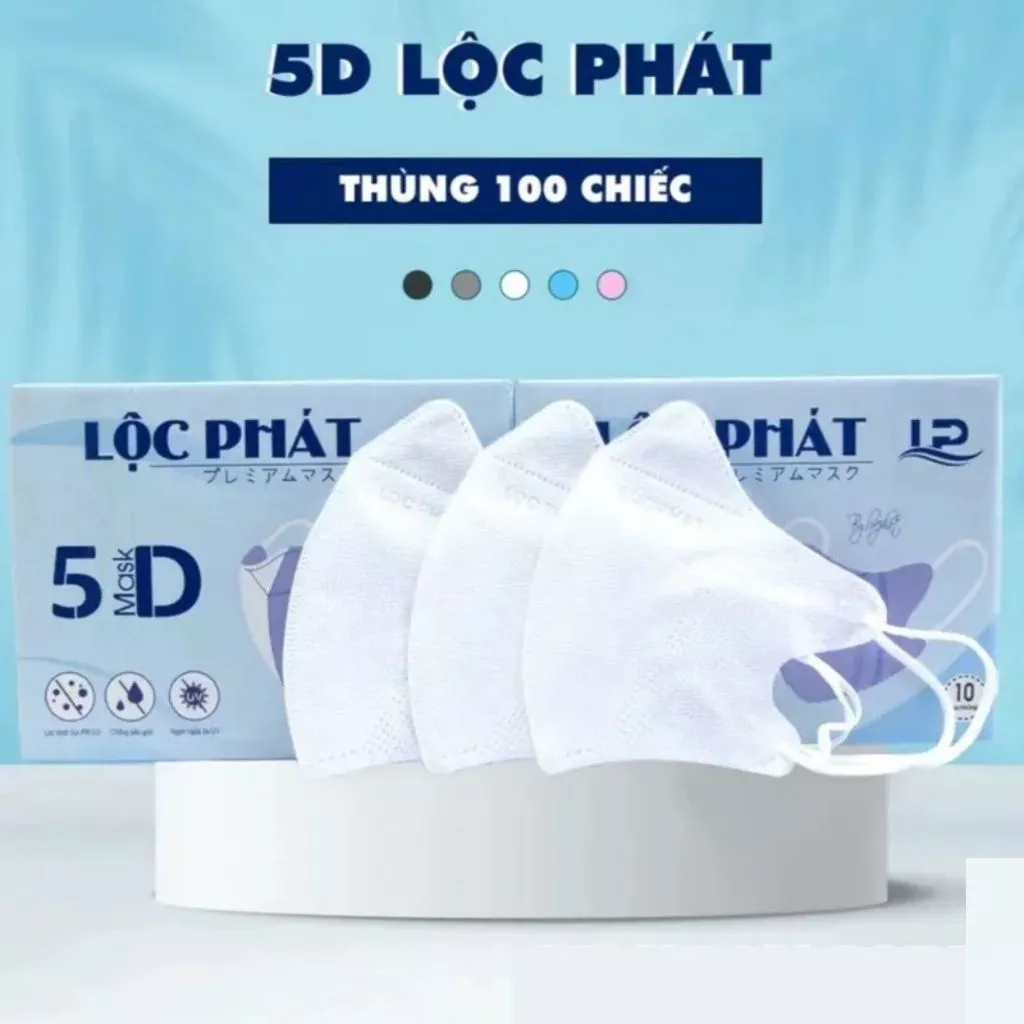 Thùng 100 Chiếc Khẩu Trang Lộc Phát 5D Cao Cấp Kháng Khuẩn, Bụi Mịn FACE MASK. STORE