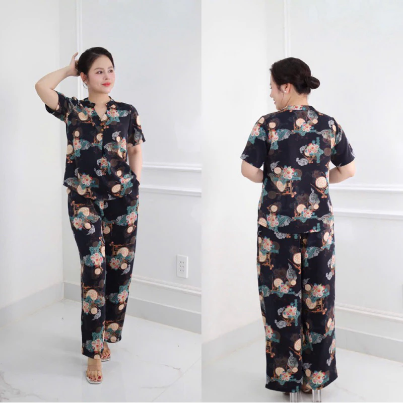 Đồ bộ trung niên, Sét đồ kiểu  cho các mẹ,quần dài suông, chất lụa thoáng mát  Ms91